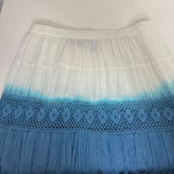 Boho Chic Broomstick Maxi Skirt By Elementz Size S Blue White Ombre Eyelet Sequi - Picture 12 of 16